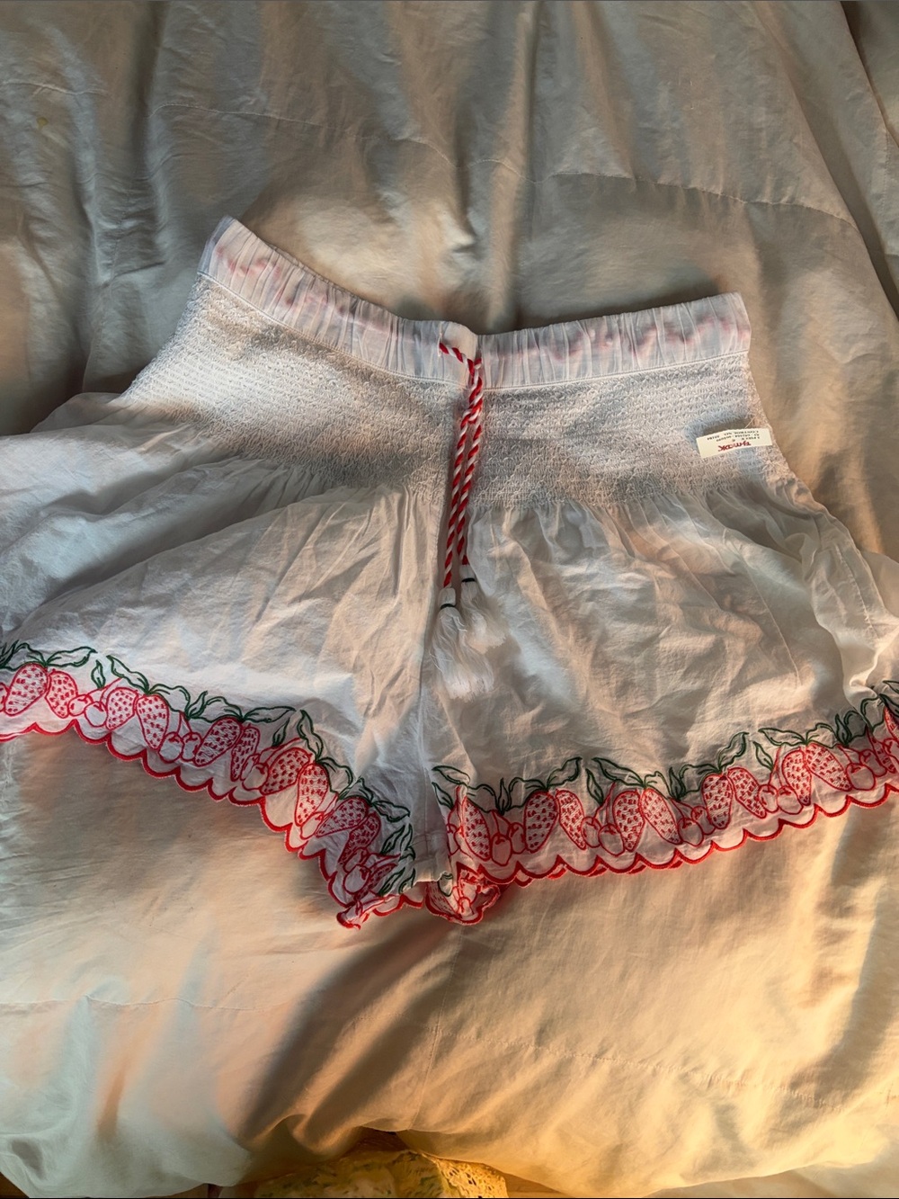 Joie White Cotton Shorts with Red Strawberry Trim